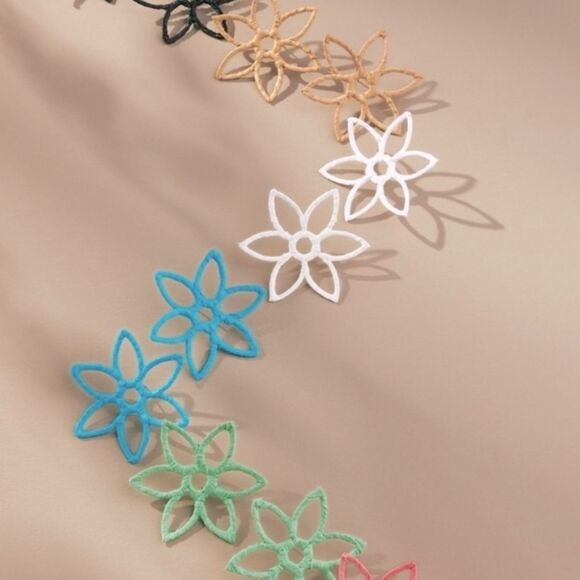 Anthropologie Large Raffia Open Flower Post Earrings-Tan Color - Picture 4 of 5